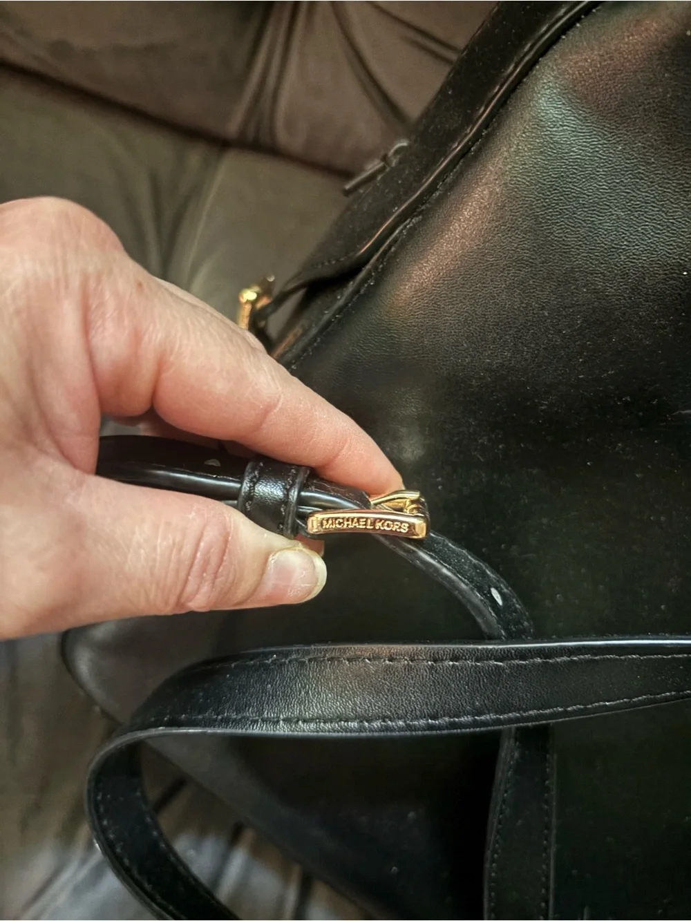 Michael Kors Black Pebbled Leather Backpack with Gold Hardware